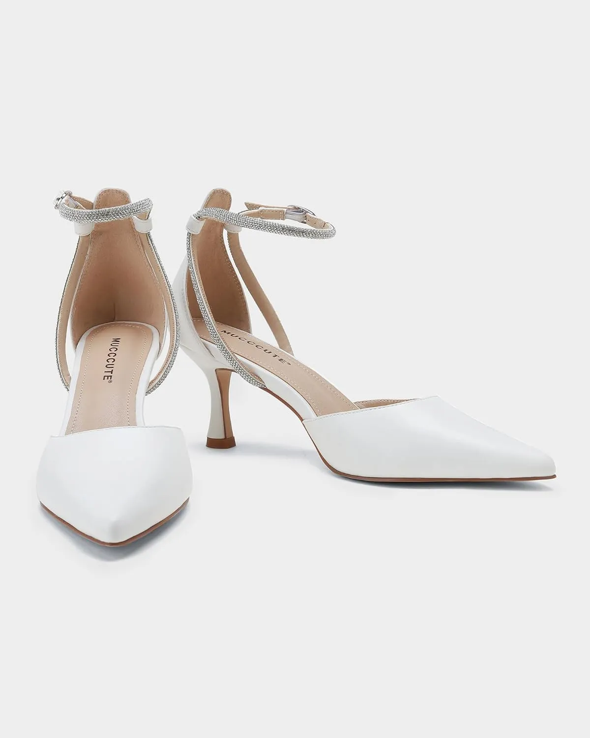 MUCCCUTE Kitten Heels for Women Closed Pointed Toe Heels Rhinestone Ankle Strap Elegant Comfortable Dressy Wedding Party Work Pumps