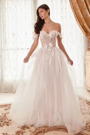 Off The Shoulder 3D Floral A-Line Bridal Gown by Ladivine WN308