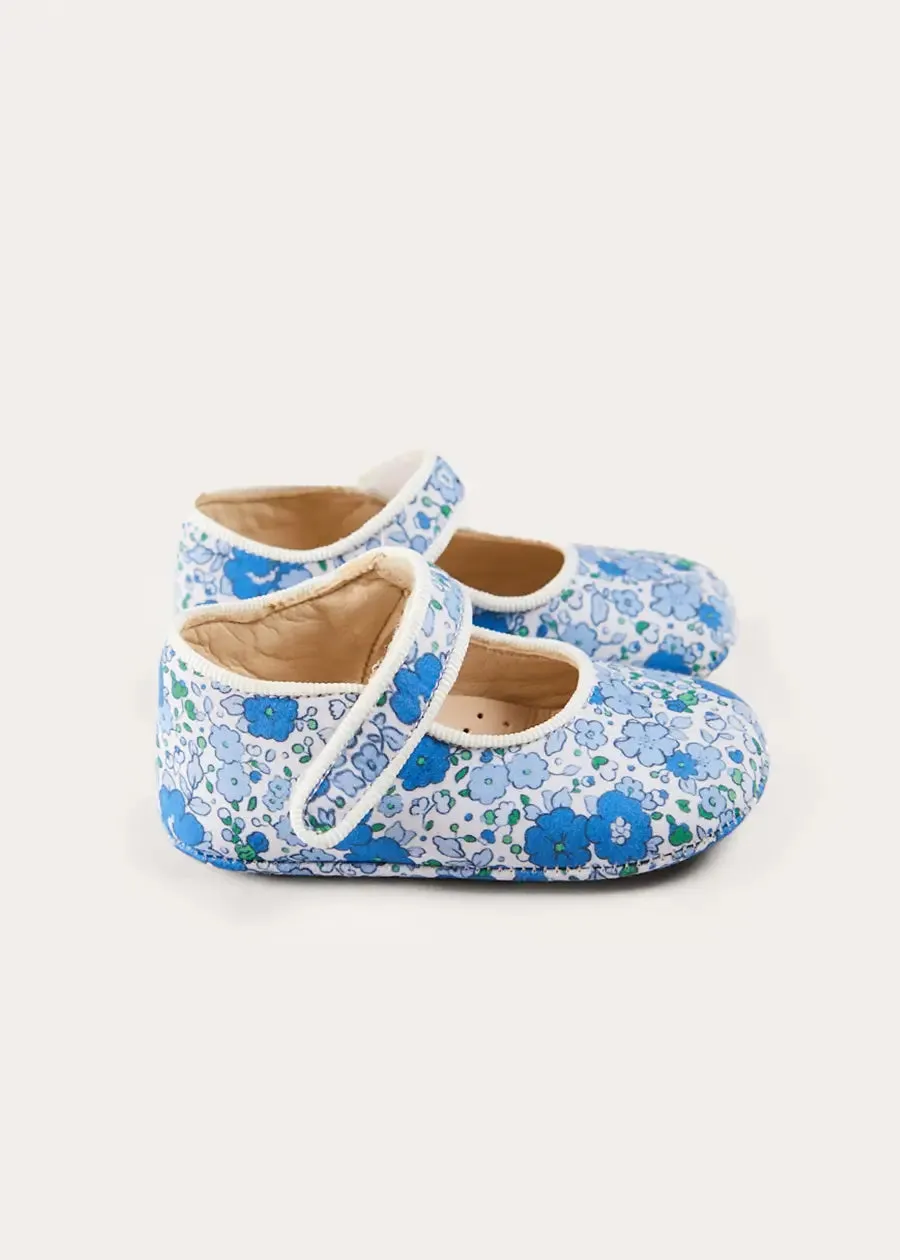 Olivia Floral Mary Jane Pram Shoes in Blue (17-20EU)
