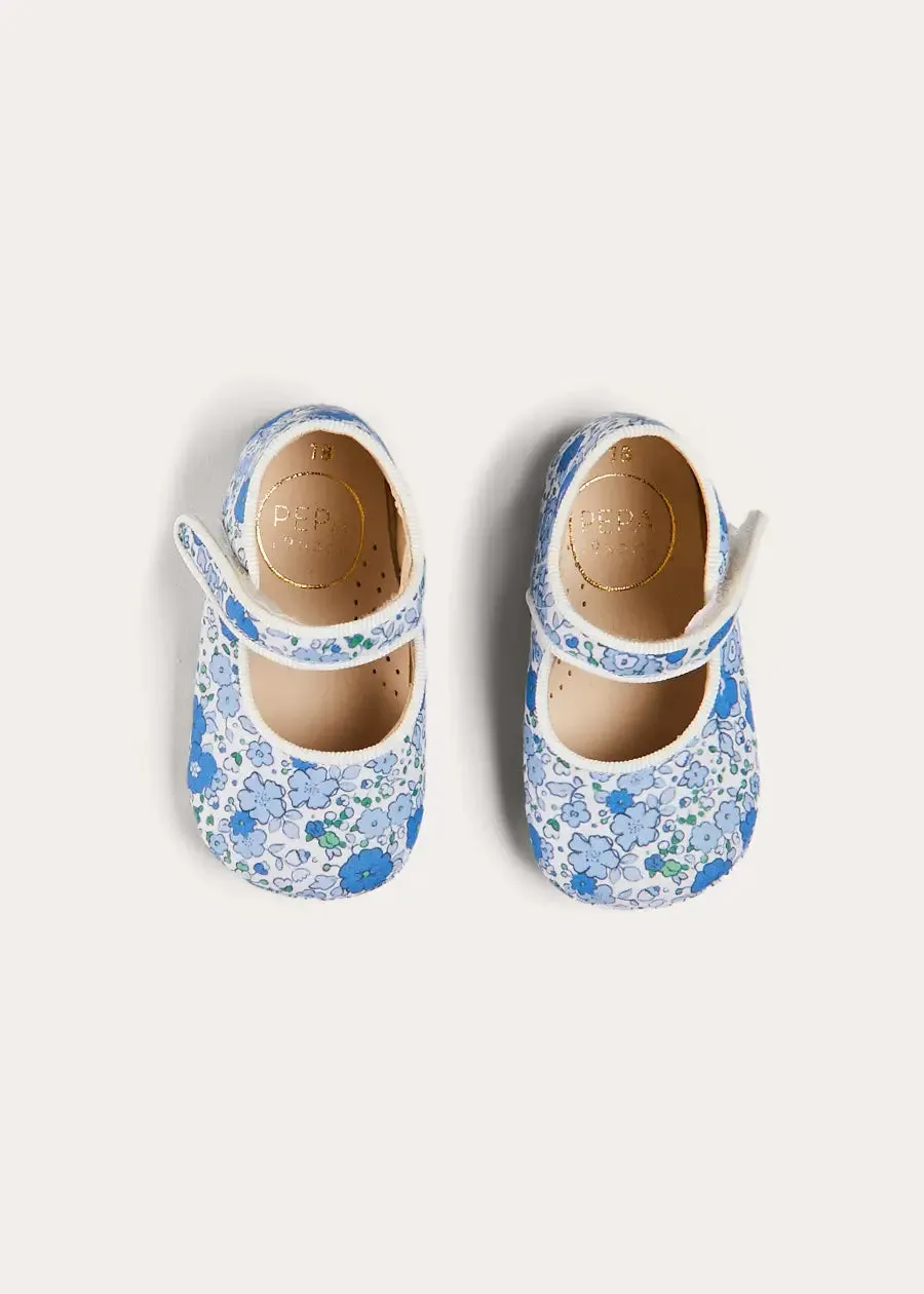 Olivia Floral Mary Jane Pram Shoes in Blue (17-20EU)