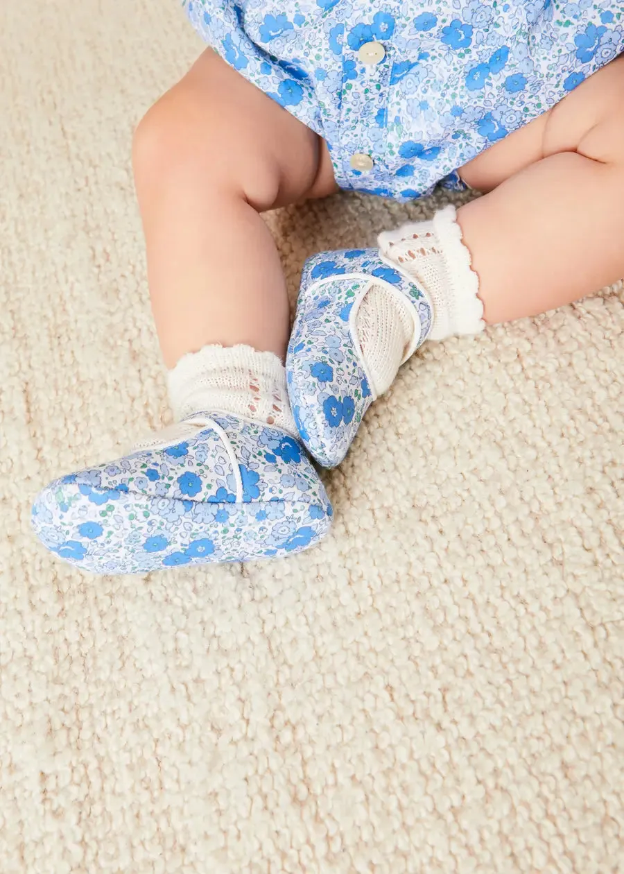 Olivia Floral Mary Jane Pram Shoes in Blue (17-20EU)