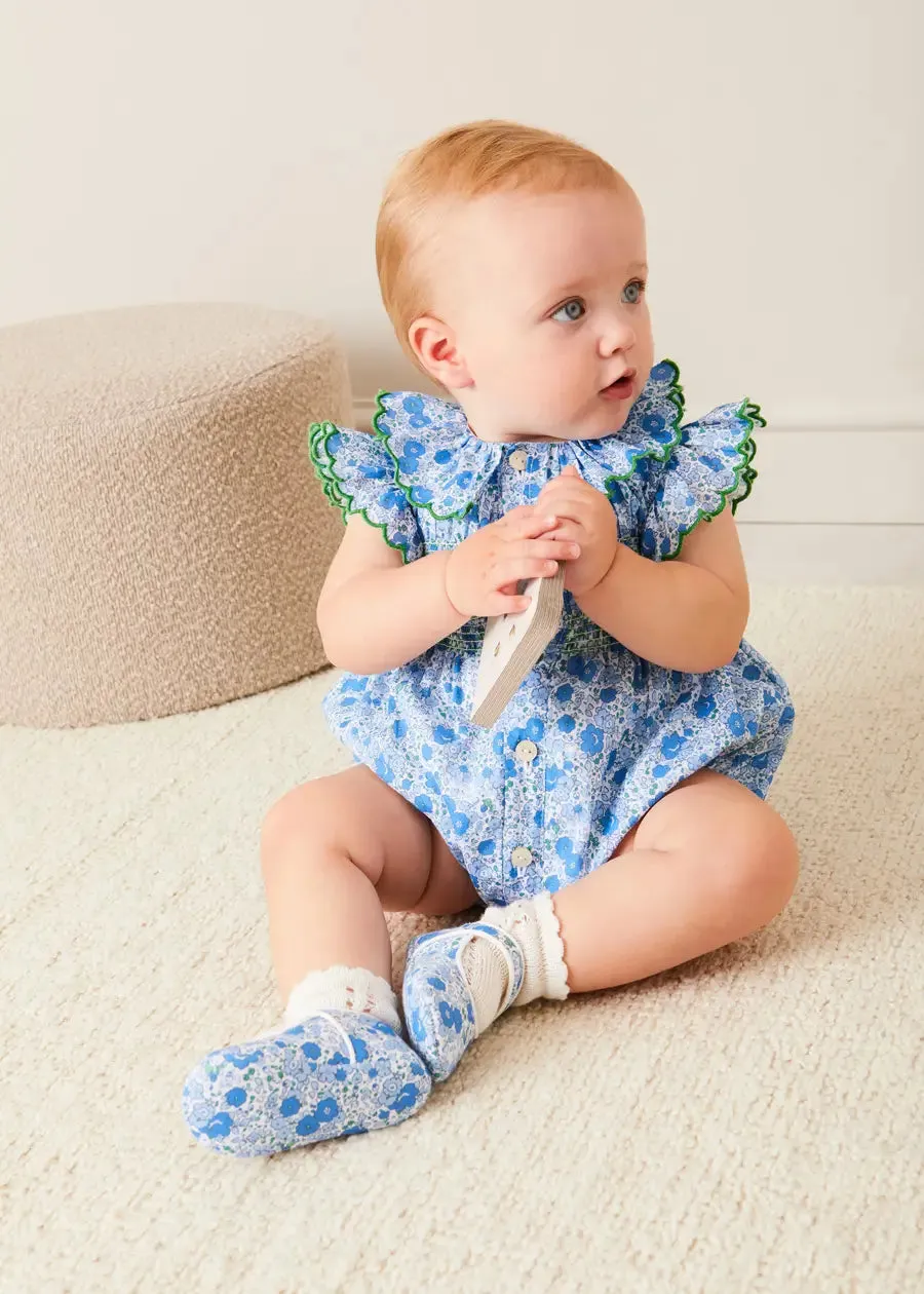 Olivia Floral Mary Jane Pram Shoes in Blue (17-20EU)