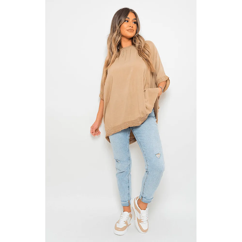 Oversized Sequin Trim Top