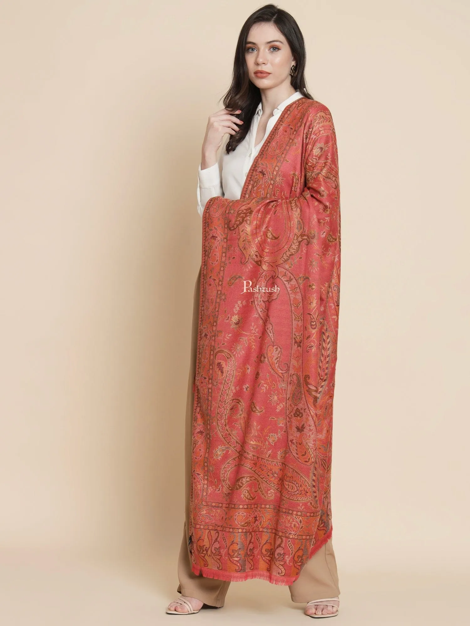 Pashtush Womens, Faux Pashmina, Paisley Woven Jamawar Woven, Rose