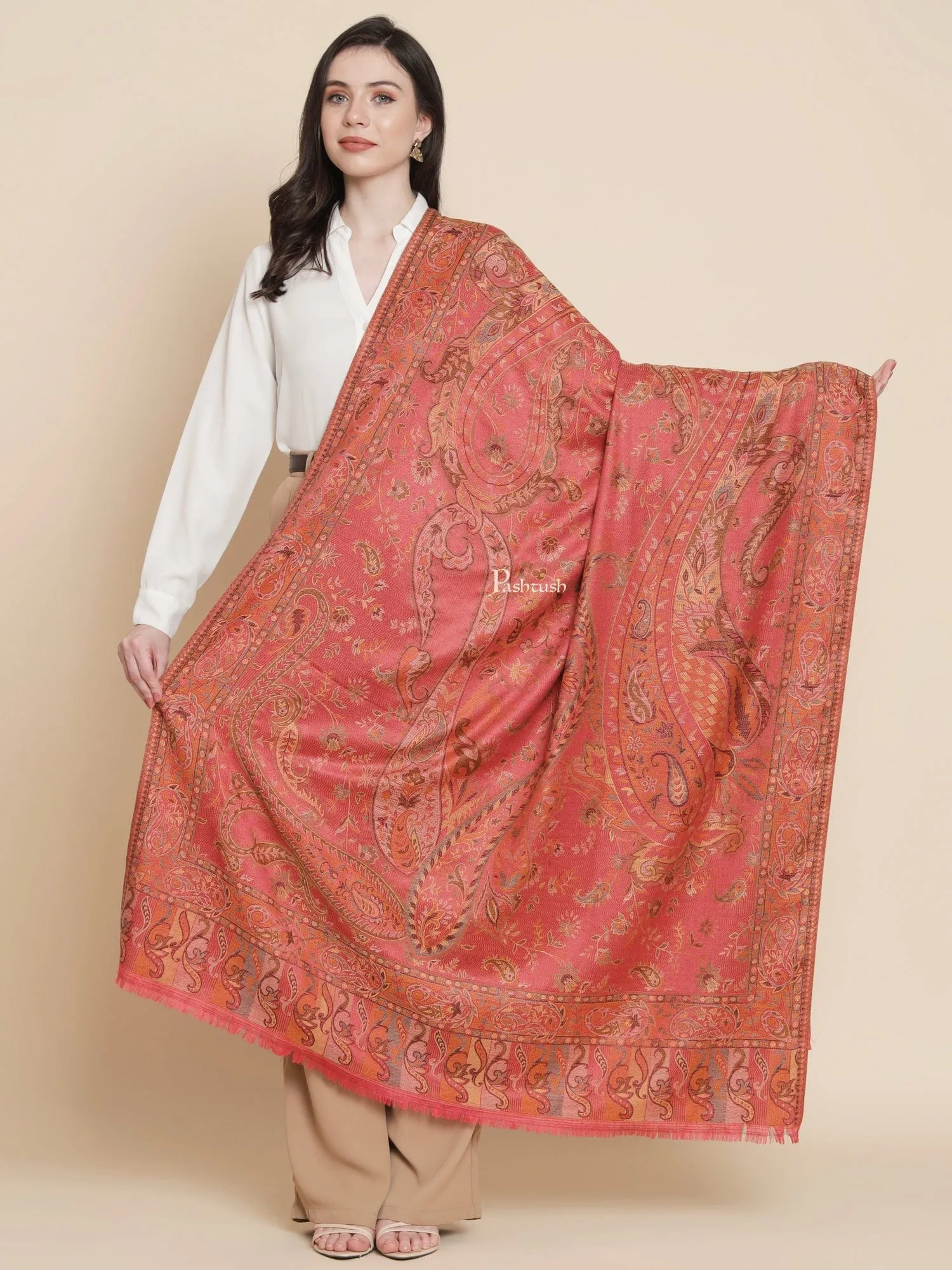 Pashtush Womens, Faux Pashmina, Paisley Woven Jamawar Woven, Rose