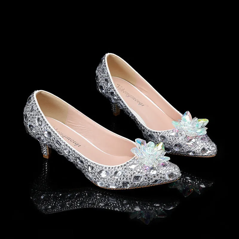 Pointed-toe High Heel Crystal Studded Evening Women's Shoes