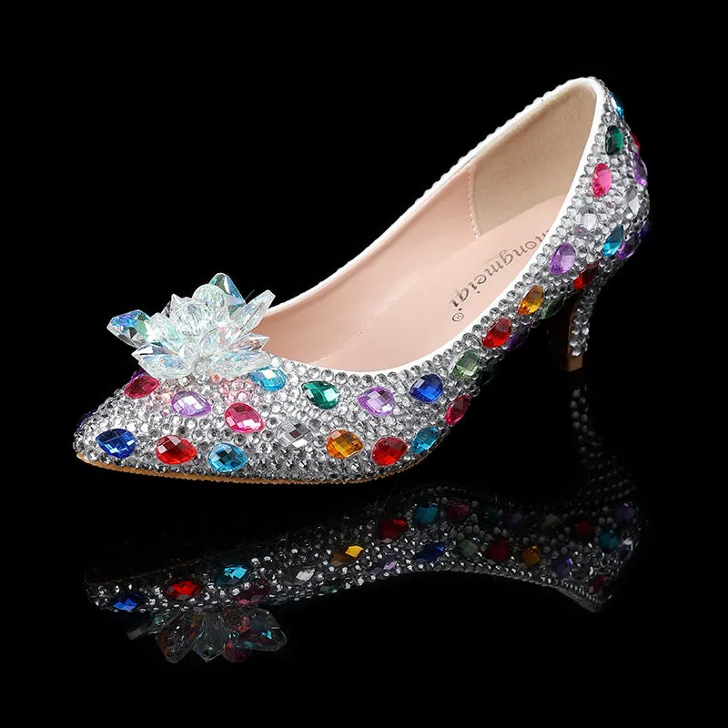 Pointed-toe High Heel Crystal Studded Evening Women's Shoes