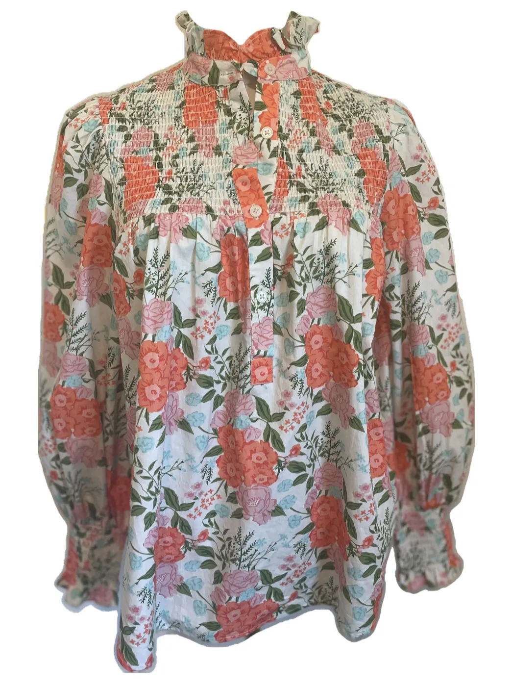 Prairie Popover Top - Orange Floral Chintz | Elegant Smocked Blouse