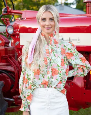 Prairie Popover Top - Orange Floral Chintz | Elegant Smocked Blouse
