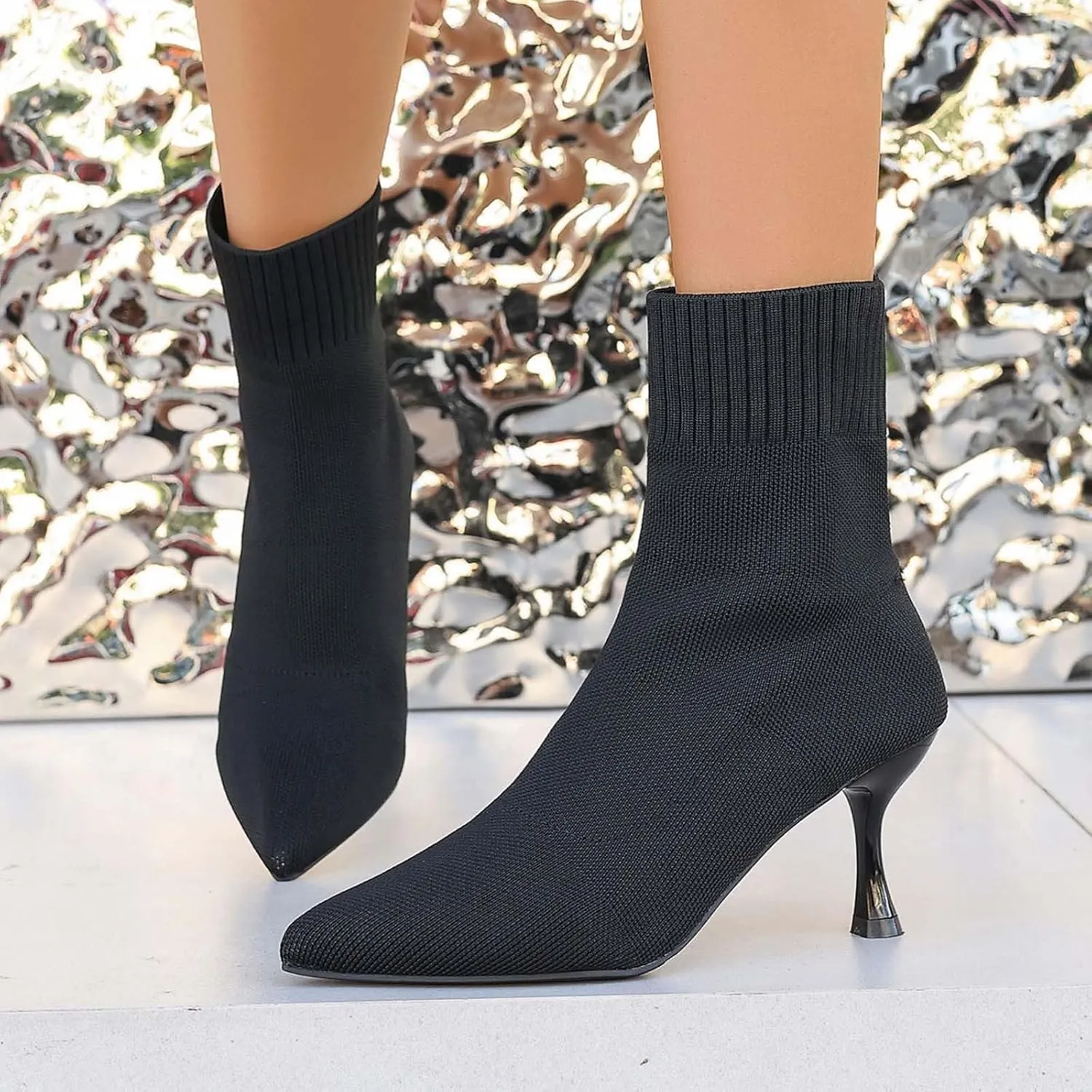 Pumps Shoes Dressy Fashion Comfortable Women's Fashion Stiletto Sock Covers Knitted Breathable Pointed Toe Casual