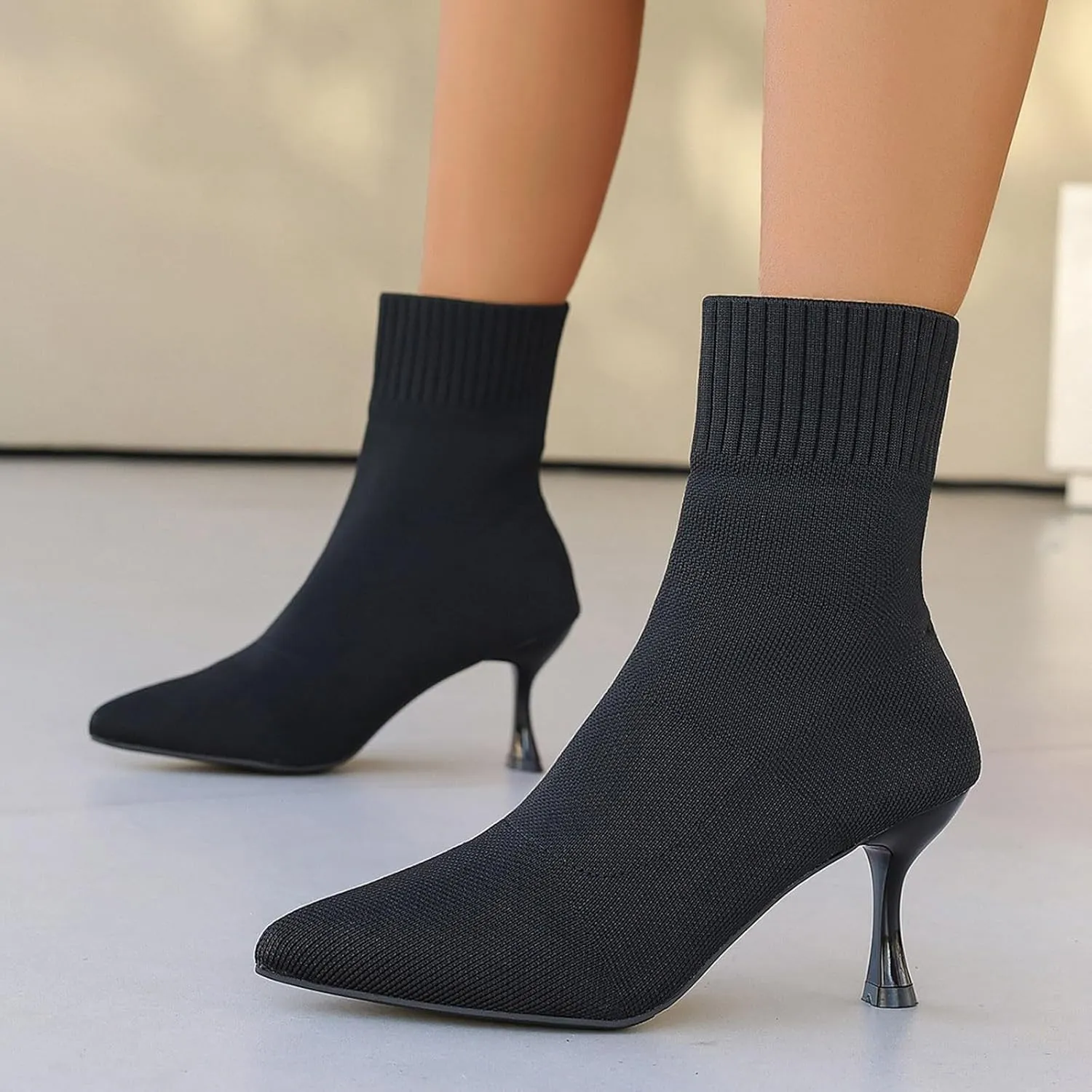 Pumps Shoes Dressy Fashion Comfortable Women's Fashion Stiletto Sock Covers Knitted Breathable Pointed Toe Casual