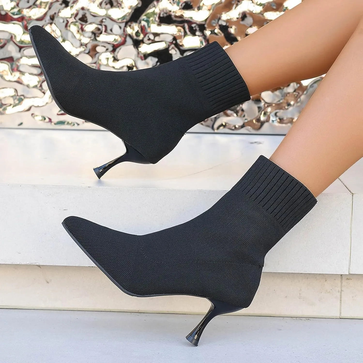 Pumps Shoes Dressy Fashion Comfortable Women's Fashion Stiletto Sock Covers Knitted Breathable Pointed Toe Casual