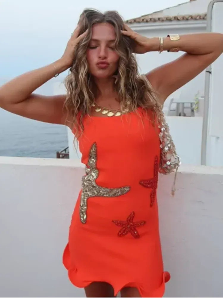 Star Print Ruffle Dress