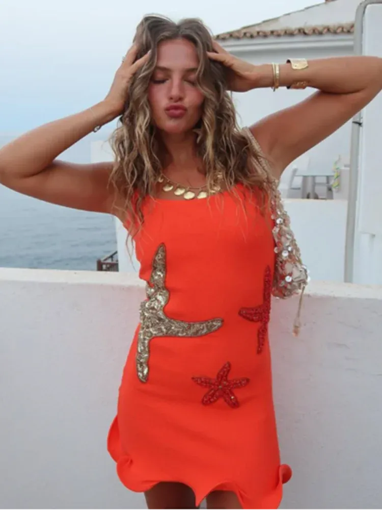 Star Print Ruffle Dress