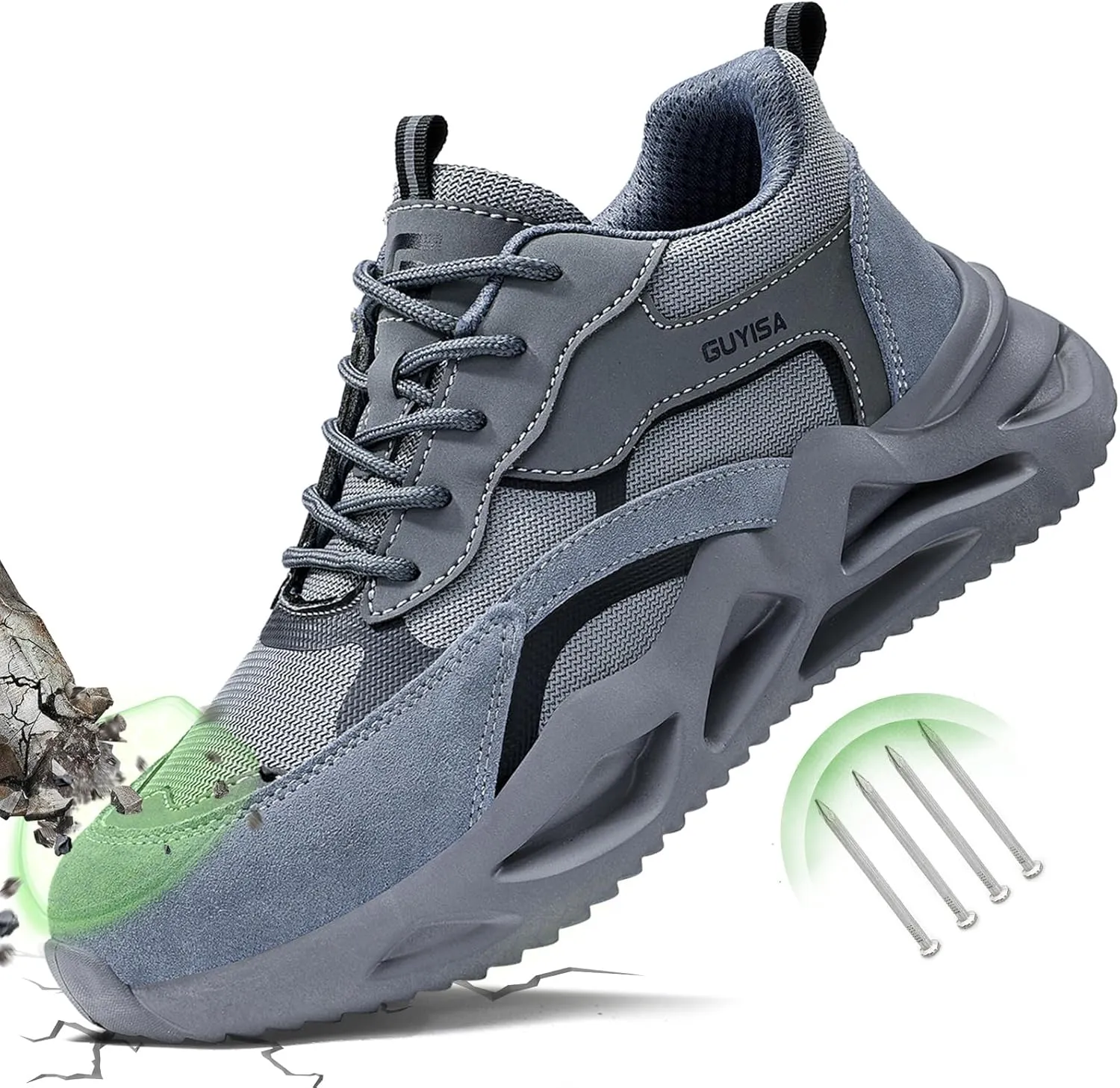 Steel Toe Shoes for Men Women Lightweight Work Shoes Comfortable Steel Toe Sneakers Indestructible Safety Sneakers Construction Tennis Shoe Smash Puncture Proof Unisex