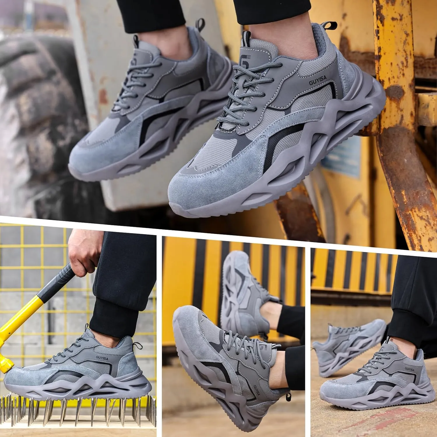 Steel Toe Shoes for Men Women Lightweight Work Shoes Comfortable Steel Toe Sneakers Indestructible Safety Sneakers Construction Tennis Shoe Smash Puncture Proof Unisex