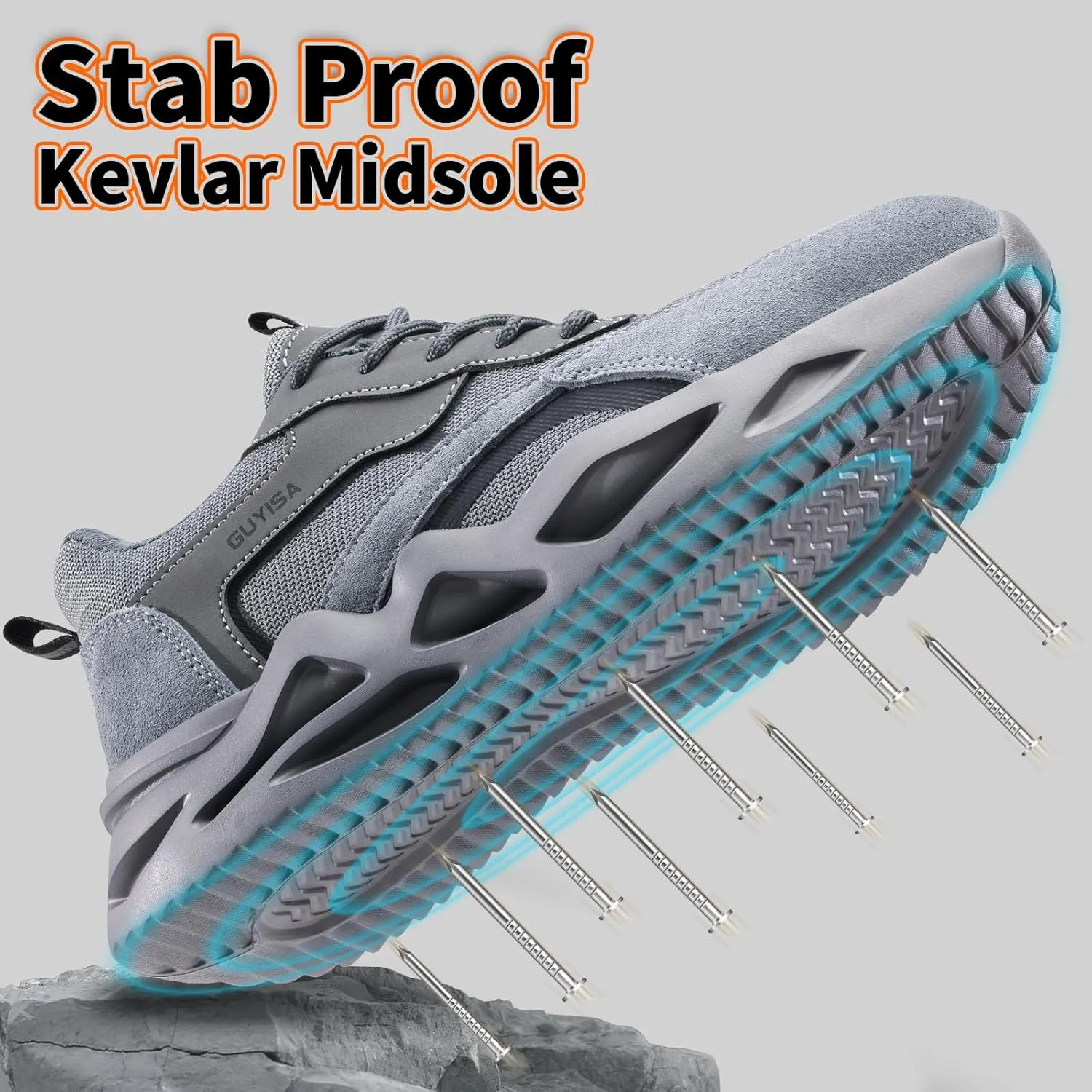 Steel Toe Shoes for Men Women Lightweight Work Shoes Comfortable Steel Toe Sneakers Indestructible Safety Sneakers Construction Tennis Shoe Smash Puncture Proof Unisex