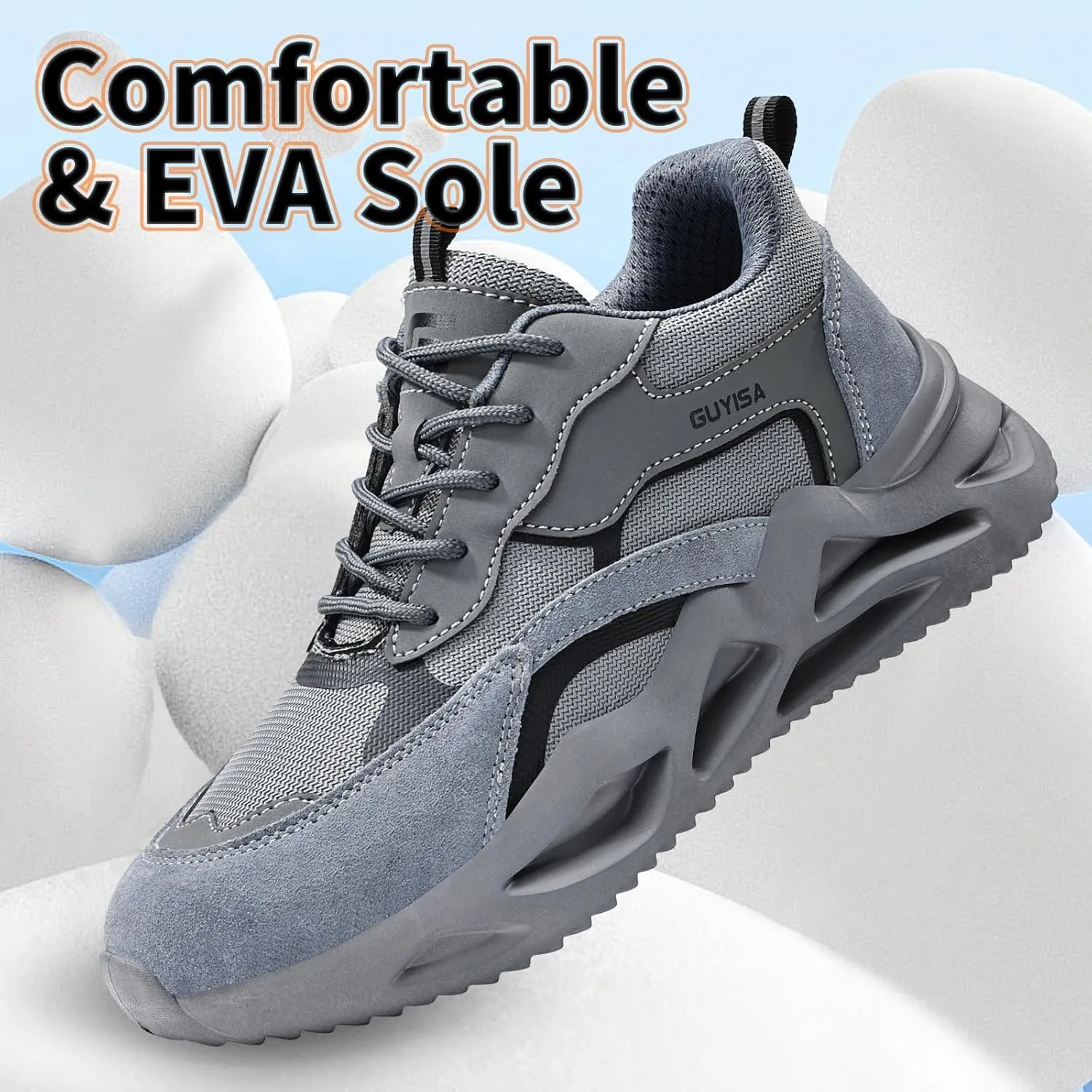Steel Toe Shoes for Men Women Lightweight Work Shoes Comfortable Steel Toe Sneakers Indestructible Safety Sneakers Construction Tennis Shoe Smash Puncture Proof Unisex