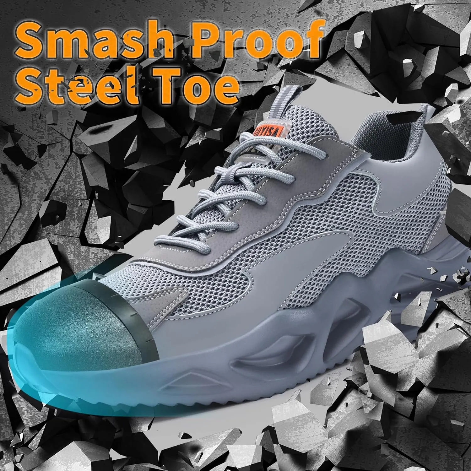 Steel Toe Shoes for Men Women Lightweight Work Shoes Comfortable Steel Toe Sneakers Indestructible Safety Sneakers Construction Tennis Shoe Smash Puncture Proof Unisex