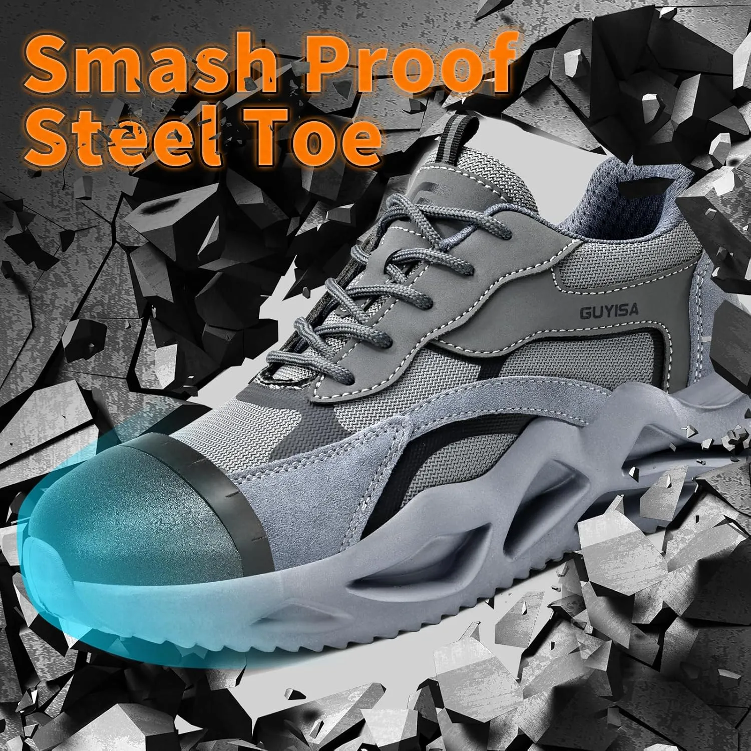 Steel Toe Shoes for Men Women Lightweight Work Shoes Comfortable Steel Toe Sneakers Indestructible Safety Sneakers Construction Tennis Shoe Smash Puncture Proof Unisex
