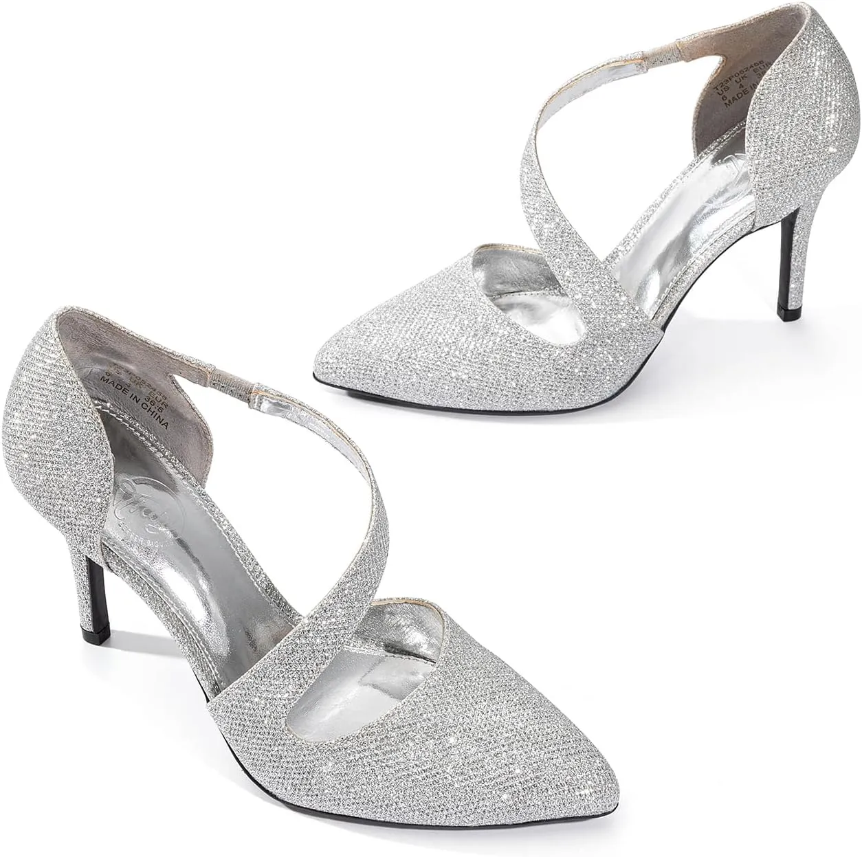 Trary Heels for Women Dress Closed Pointed Toe Heels Comfortable Stiletto High Heels Pumps Sexy Slip On D'Orsay Pumps with Cross Elastic Straps Work Wedding Party Shoes for Women