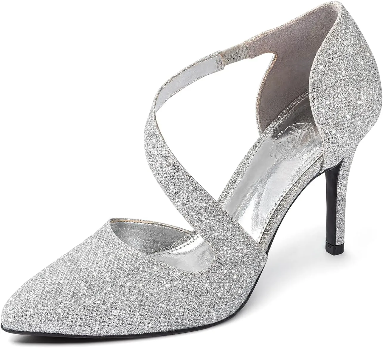 Trary Heels for Women Dress Closed Pointed Toe Heels Comfortable Stiletto High Heels Pumps Sexy Slip On D'Orsay Pumps with Cross Elastic Straps Work Wedding Party Shoes for Women
