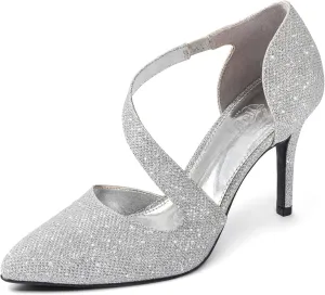 Trary Heels for Women Dress Closed Pointed Toe Heels Comfortable Stiletto High Heels Pumps Sexy Slip On D'Orsay Pumps with Cross Elastic Straps Work Wedding Party Shoes for Women
