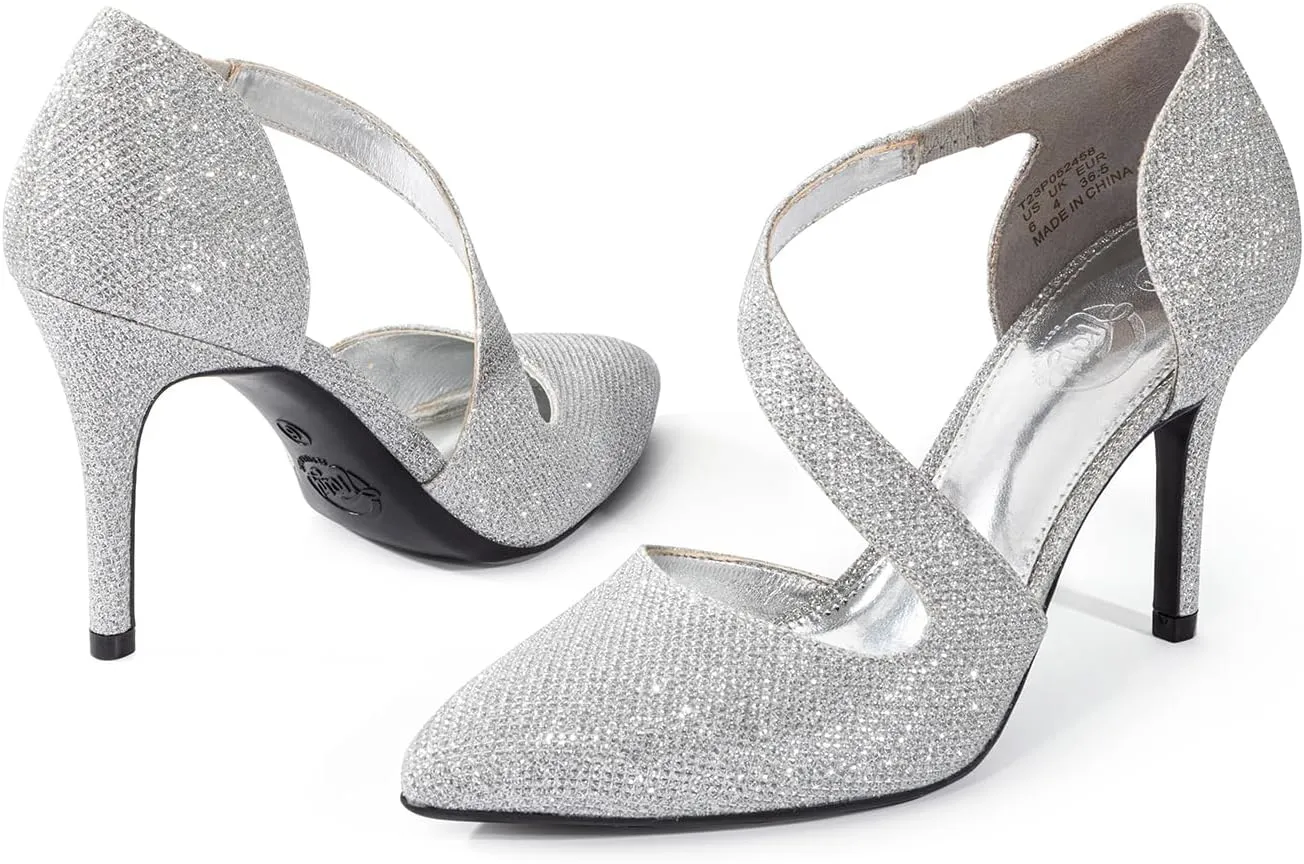 Trary Heels for Women Dress Closed Pointed Toe Heels Comfortable Stiletto High Heels Pumps Sexy Slip On D'Orsay Pumps with Cross Elastic Straps Work Wedding Party Shoes for Women