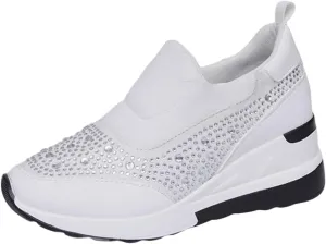 Wedge Sneakers for Women Wide Width,Rhinestone Sparkly Dress Shoes Slip On Casual Shoes Thick Sole Ladies Sneakers