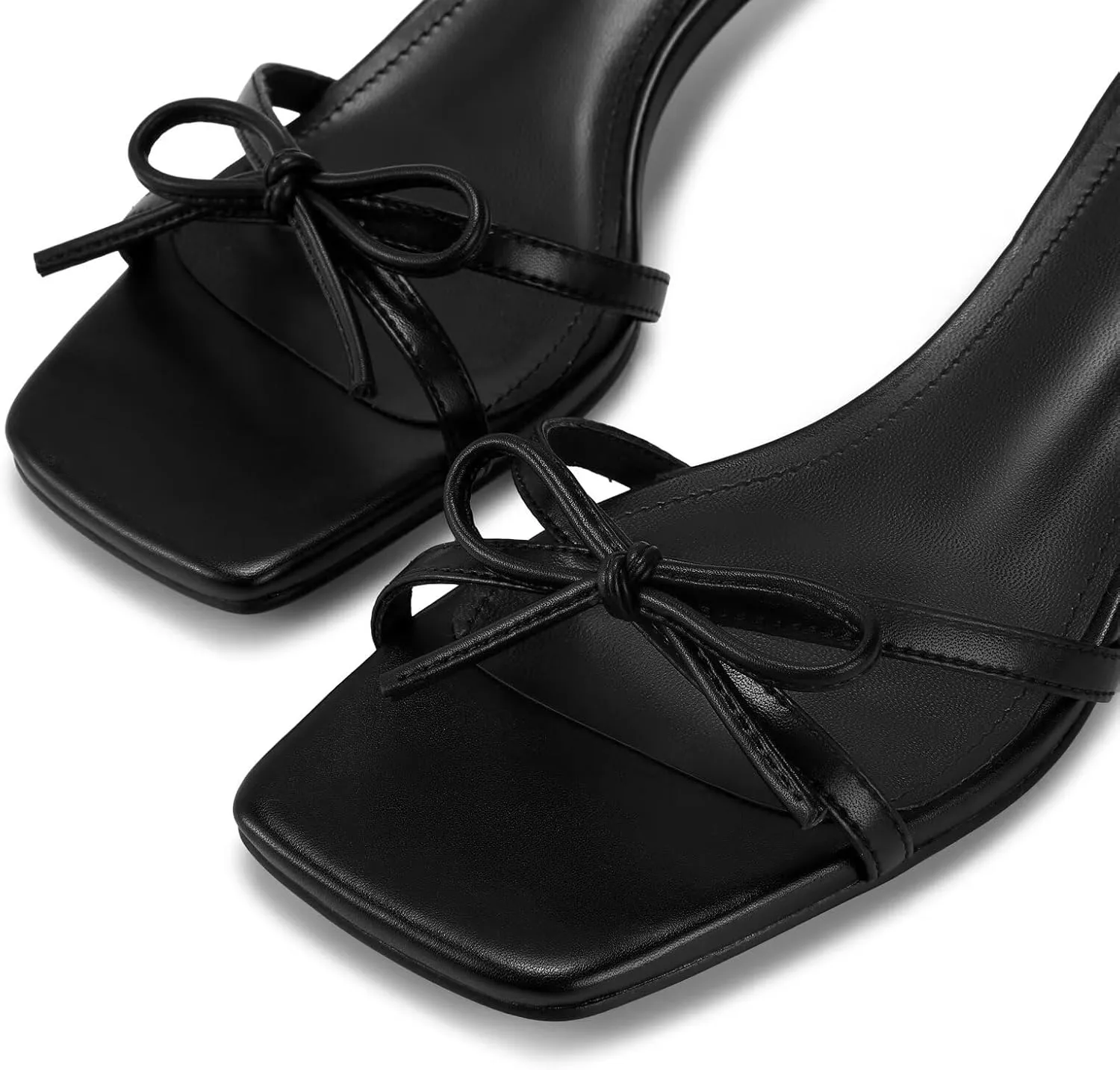 wetkiss Women's Lace up Bow Kitten Heeled Sandals Square Open Toe Heels Comfort Dress Wedding Party Shoes