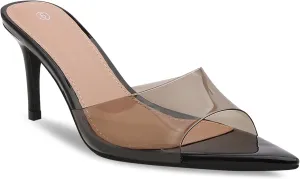 Women Clear Pointed Toe Sandals Stiletto Heels Transparent Strap High Heels Slip on Mules for Women