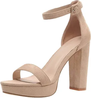 Women's Heels Pumps Women's Platform Chunky High Heels Opentoe Block Ankle Strap Dress Bridal Party Wedding Shoes