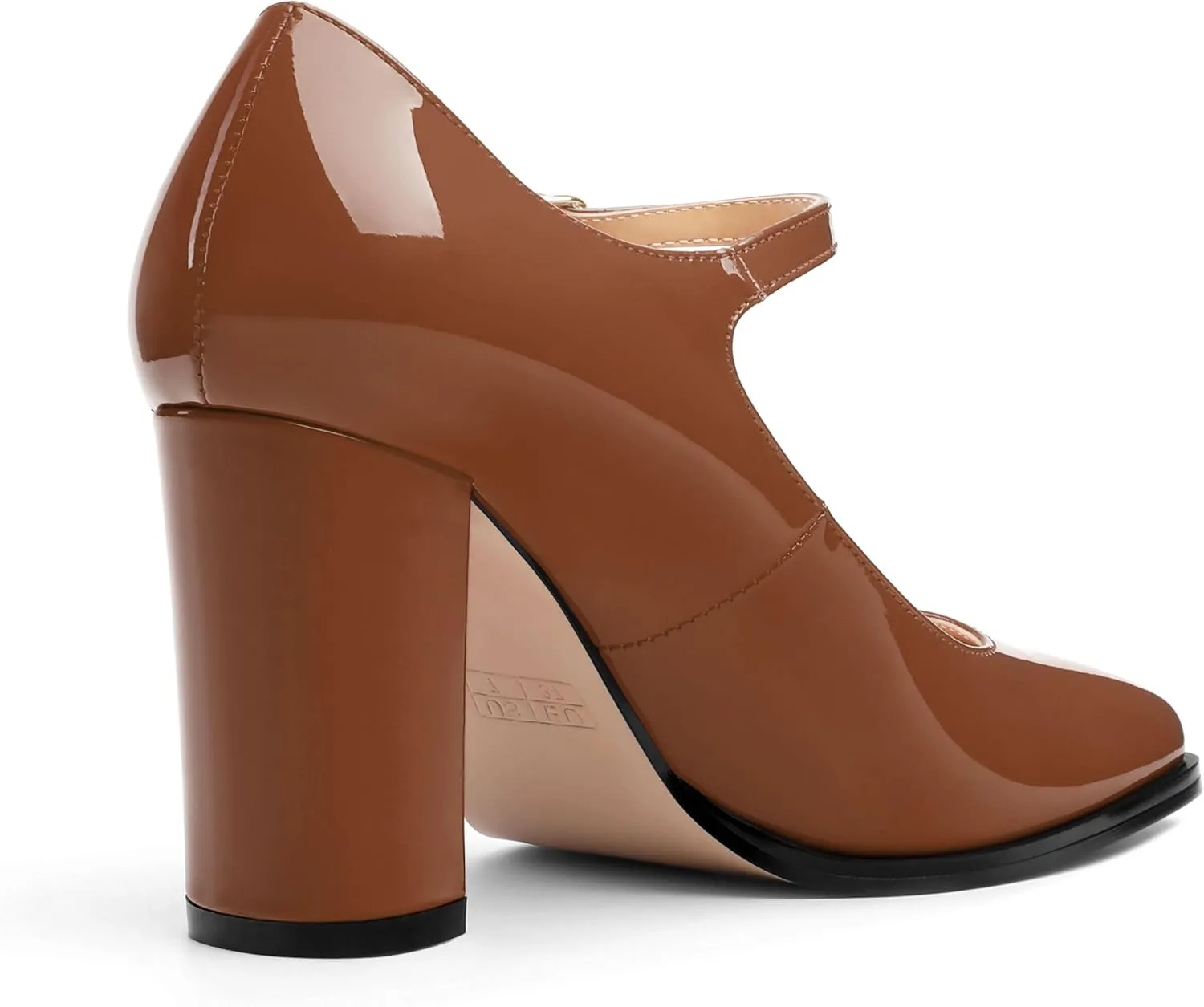 Women's Mary Jane Heels, Chunky Heels Mary Jane Square Toe Pumps One Strap Patent Leather Block High Heels Dress Shoes 3.15 Inch