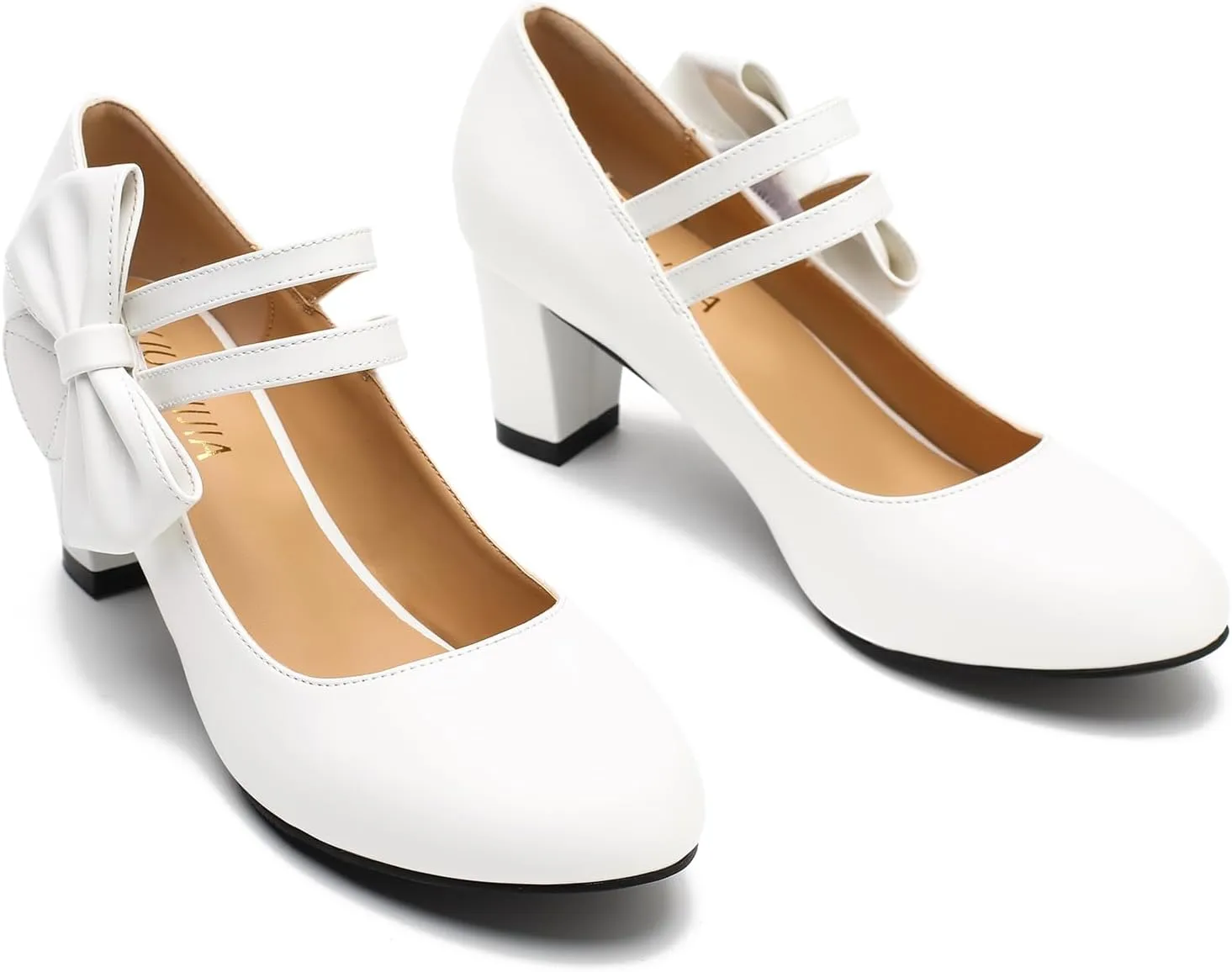 Women's Mary Jane Heels with Bow Low Heels Closed Chunky Block Double Ankle Strap Pumps Wedding Office Work Dress Shoes