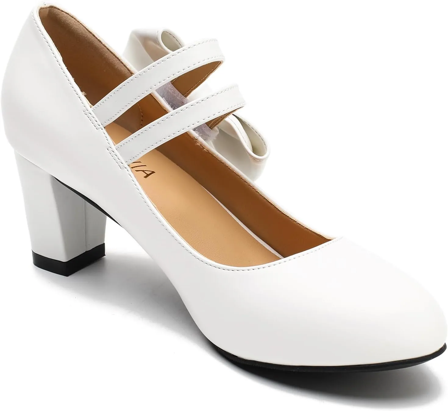 Women's Mary Jane Heels with Bow Low Heels Closed Chunky Block Double Ankle Strap Pumps Wedding Office Work Dress Shoes