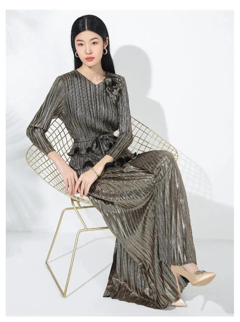 Women's Pleated Wide-Leg Pants & Top Set