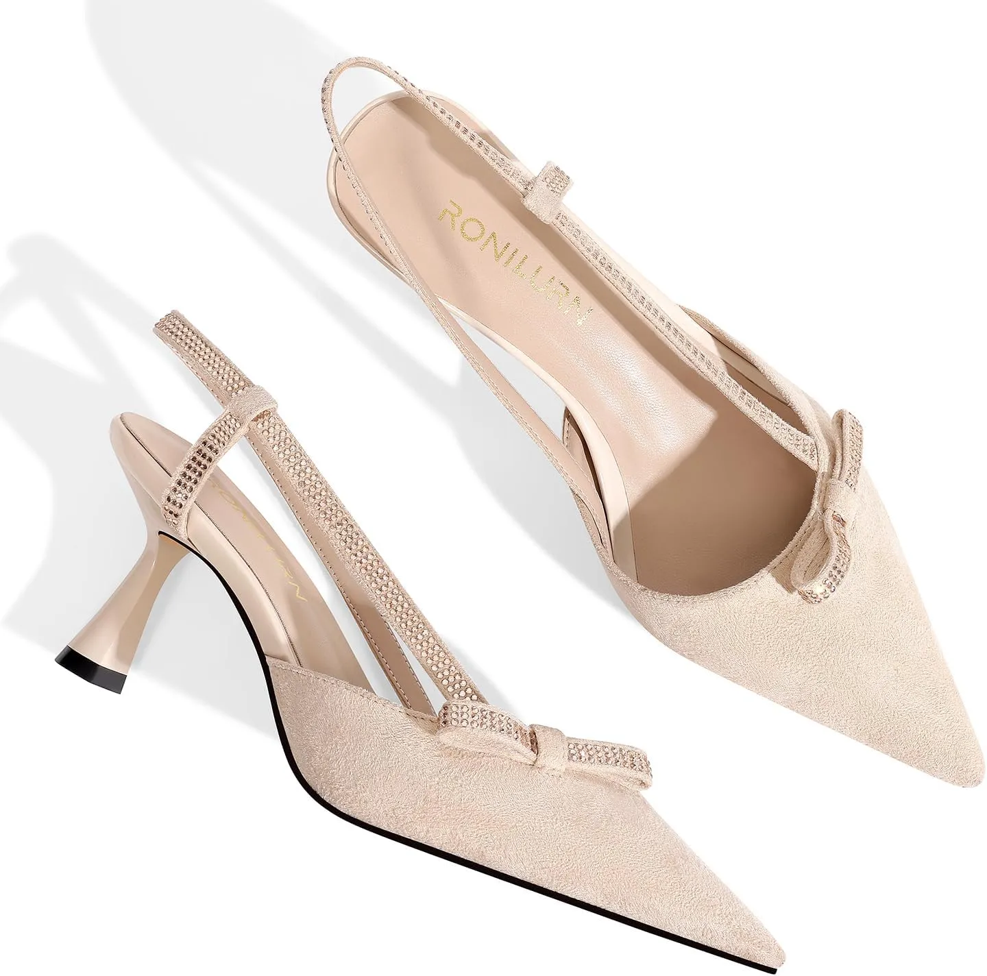 Women's Pumps Kitten Heels Closed Toe Rhinestone Slingback Pointed Toe Dress Shoes for Women Low Heel Bow Tie Comfortable Bridal Wedding Prom