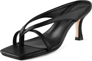 Women's Wide Kitten Heels Thong Sandals Slip on Heels Square Open Toe Heeled Sandals for Women Casual Summer